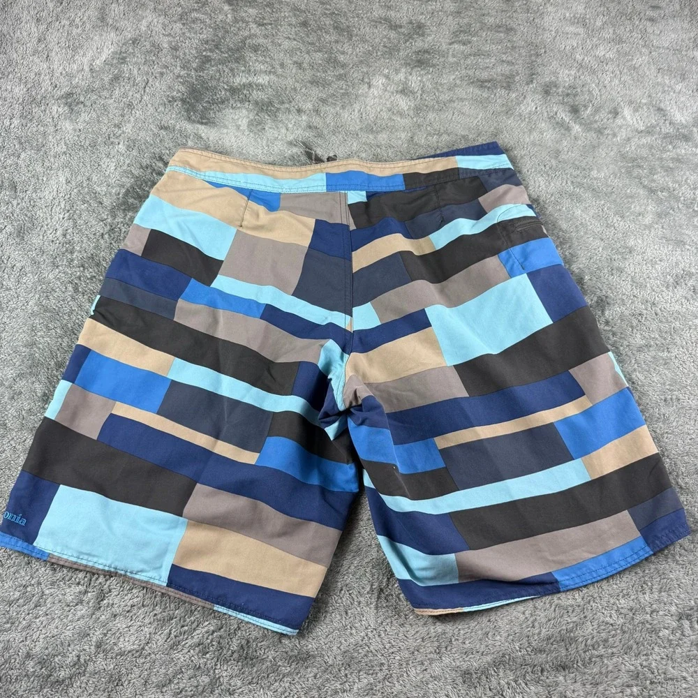Patagonia Wavefarer Board Shorts 34 Blue Geometric Block Print Swim Trunks Surf